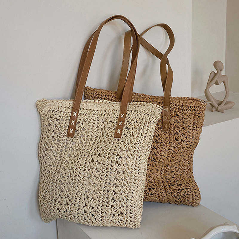 Tote Bag Beach - Square Hollow Straw Beach Bag Handmade