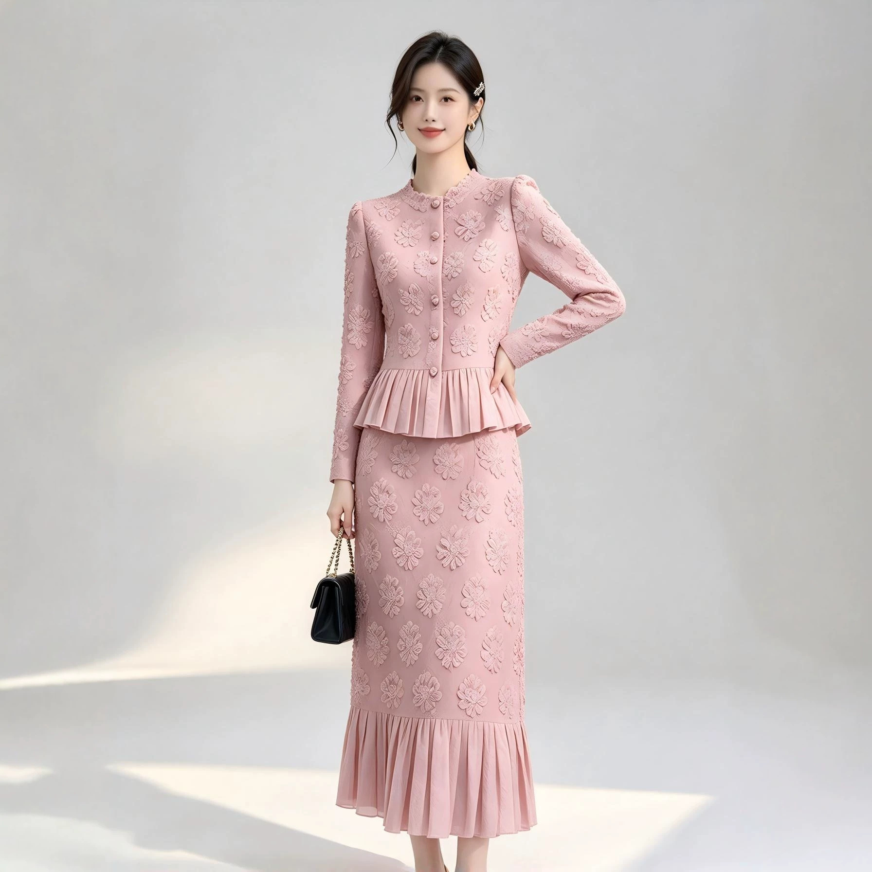 Midi Skirt Floral - Miyake Women 2Pcs Floral Embroidery Skirt